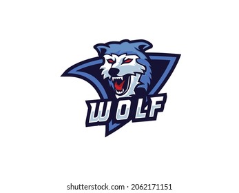Wolf Vector Logo. Angry Wolf head emblem, Gaming, e sport, Badge, game, Sport Team, wild mascot illustration. editable eps isolated animal