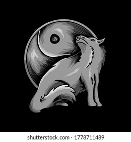 Wolf vector logo design grey, illustration 2 element design for tshirt demand , branding sign isolated emblem