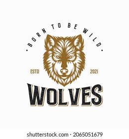 Ilustración vintage del logotipo del vector del lobo 
