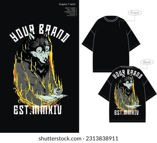 Vector de lobo, camiseta sobredimensionada