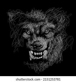 Wolf vector sketch illustration, scribble art