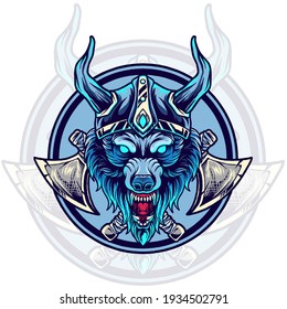 wolf viking animal head illustration for your merchandise or business