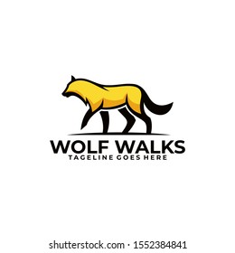 Wolf Walks Illustration Design Vector Template. Suitable for Creative Industries, Multimedia, Entertainment, Education, Social, Cooperation, Shops, and other related businesses.