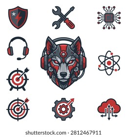 Wolf wearing gaming headset and headphones
