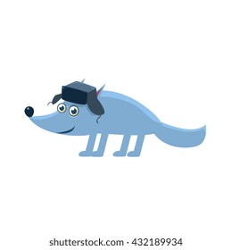 Wolf Wearing Hat With Ear Flaps Illustration. Funny Childish Vector Wolf Drawing. Flat Isolated Cartoon Animal Icon.