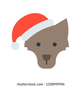 wolf wearing santa hat, flat icon design