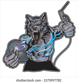 wolf welding character mascot design 