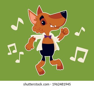 Wolf Werewolf Monster Dancing. Cartoon Character. Baby Halloween Party. Vector Illustration In Cartoon Kids Style. Isolated Funny Clipart On White Background