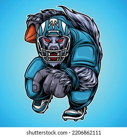 the wolf who became the mascot of American football complete with player clothes, and the position of the body that was running while carrying the ball.