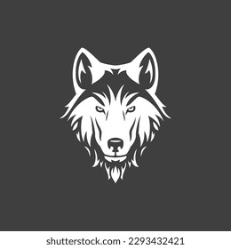 Wolf wilde Hunde Tierfurry Kopf monochrome Vintage T Shirt Print Icon Design Vektorgrafik. Raubtier-Raubtier-Muzzle-Wald fressende Säugetiere porträt minimalistisches Modelogo-Deko-Element