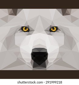 Wolf. Wild wolf. Wolf stares forward. Nature, animals life. Abstract wolf, geometric wolf, polygonal wolf, triangle wolf. Wolf for card, book, invitation, poster, banner, placard. Wolf. White wolf.