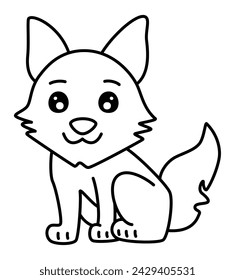 Wolf - A Wildlife Cartoon Style Designed for Kids, Sitting with an Outstanding Big Face and a Lean, Skinny Body, Exuding Soft Fluffy Charm, in Vector Flat 2D Drawing Thick Lines
