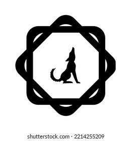Wolf at wildlife nature icon edit logo simple design with black and white coloured silhouette