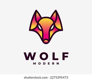 Wolf Wolves Fox Vulpes Angry Beast Face Head Colorful Gradient Trendy Modern Vector Logo Design
