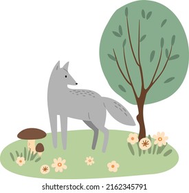 ilustración de animales de bosque lobo, clipart vector forestal, diseños de sublimación imágenes, imagen de clip de ducha de bebé