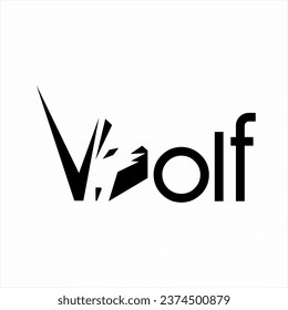 Diseño de palabras lobo con ilustración geométrica abstracta de la cabeza de lobo en la letra W.