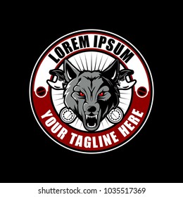 wolf with wrench for motorcycle club vector logo template