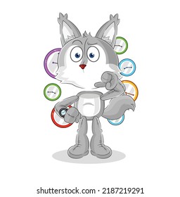 the wolf with wristwatch cartoon. cartoon mascot vector