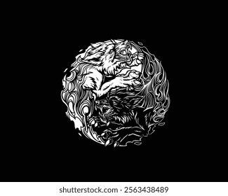 wolf yin yang art illustration