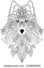 wolf zen doodle coloring image for adults
