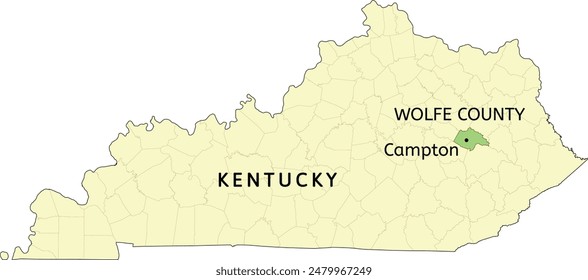 Wolfe County and city of Campton location on Kentucky state map