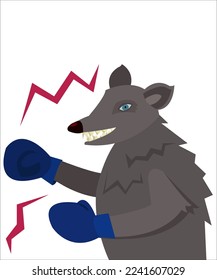 A wolf-fighter in hand-to-hand combat gloves. This illustration can be used as a logotype for fighter organizations. Vector, isolated.