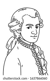 Wolfgang Amadeus Mozart (1756 – 1791),  Vector line art illustration. He was influential composer of the classical music era.