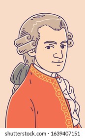 Wolfgang Amadeus Mozart (1756 – 1791),  Vector Illustration. He Was Influential Composer Of The Classical Music Era.