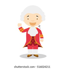 Wolfgang Amadeus Mozart cartoon character. Vector Illustration. Kids Collection.