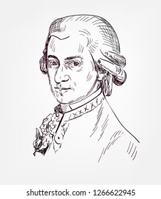 Wolfgang Amadeus Mozart famous vector sketch portrait