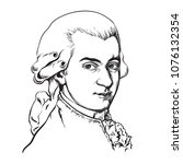 Wolfgang Amadeus Mozart. Great composer and musician. Hand drawn vector portrait isolated on white background. 