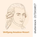 'Wolfgang Amadeus Mozart' hand drawing vector illustration 
