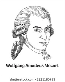 'Wolfgang Amadeus Mozart' hand drawing vector illustration 