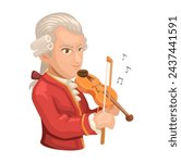 Wolfgang Amadeus Mozart Musician Composer Figure Cartoon Illustration Vector