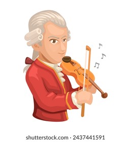 Wolfgang Amadeus Mozart Musician Composer Figure Cartoon Illustration Vector