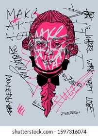 Wolfgang Amadeus Mozart. Vector Illustration Hand Drawn. Crazy Pink Calligraphy.