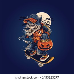 wolfman skater mascot vector design