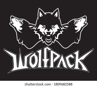 Wolfpack Lettering Symbol, Black Design Illustration