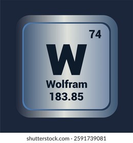 Wolfram W icon. Number Seventy four. Mass 183.85 detail. Vector Background.