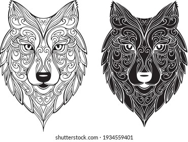 Wolfs black and white mandala  svg