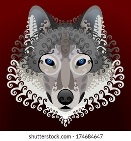 Wolf's face with swirls. 