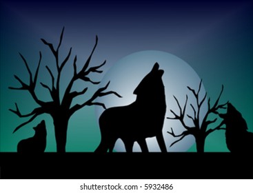 wolfs with full moon