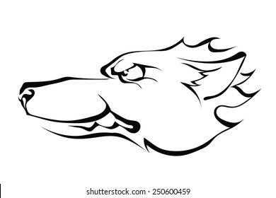 Wolf's head in profile isolated on white background.  Vector illustration.