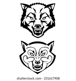 wolf's heads showing teeth harsh beast hunter forest vector can be used as a tattoo or logo