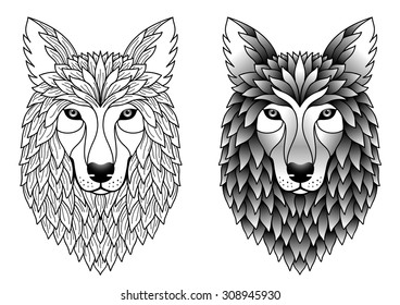 Wolfs. Vector illustration for textile prints, tattoo, web and graphic design