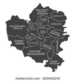 Wolfsburg Stadtplan Deutschland DE mit schwarzer Abbildung