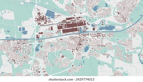 Wolfsburg-Karte, Deutschland. Vector Stadt Straßenkarte, Stadtgebiet.