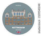 Wollation Hall in Nottingham, UK. Architectural symbols of European cities. Colorful vector 