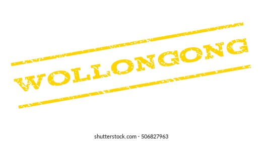 Wollongong watermark stamp. Text caption between parallel lines with grunge design style. Rubber seal stamp with dirty texture. Vector yellow color ink imprint on a white background.