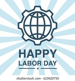 Wolrd labor day with gear icon and text on horizon background